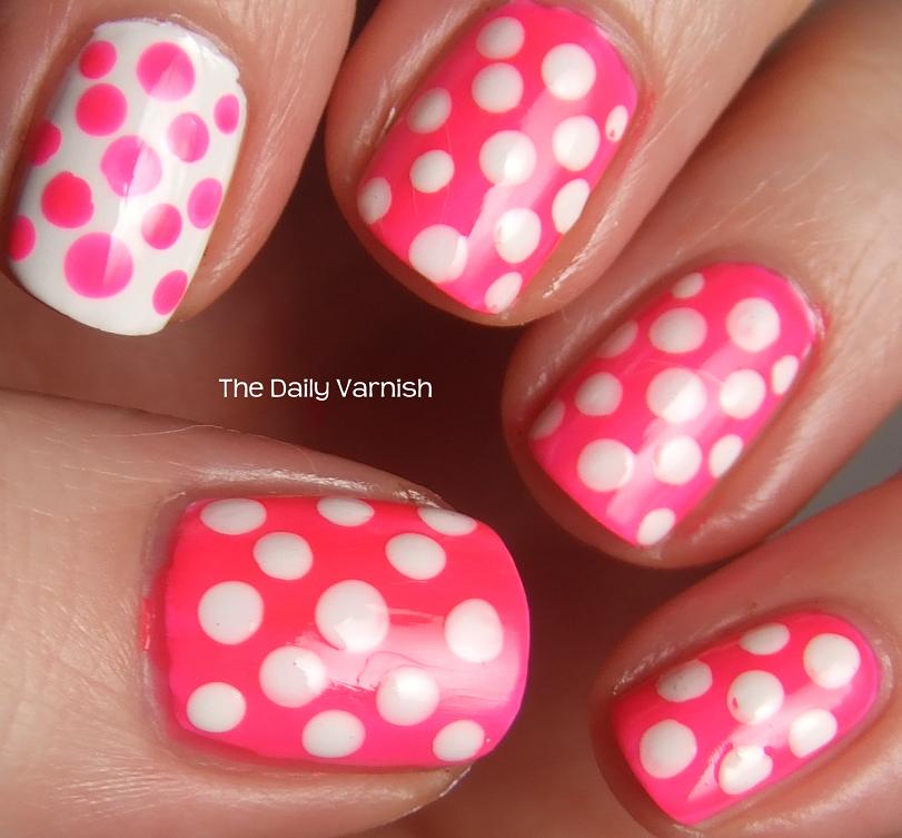 ... orange pixi peony pink nail art purple and white polka dots nail art